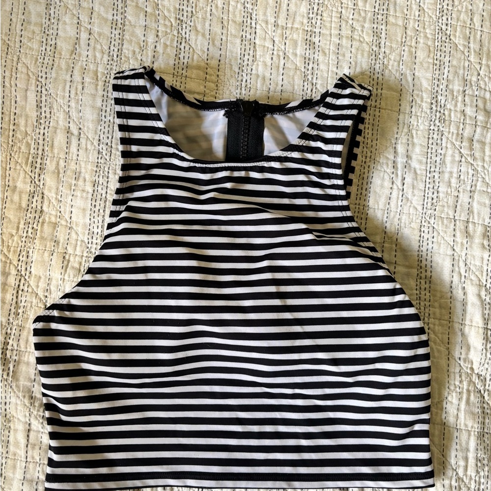 Black and White Striped Bikini Top